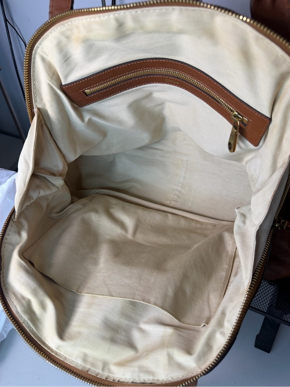 Chloé Georgia Dome Bag Cognac Brown Leather Shoulder Tote - Picture 13 of 16